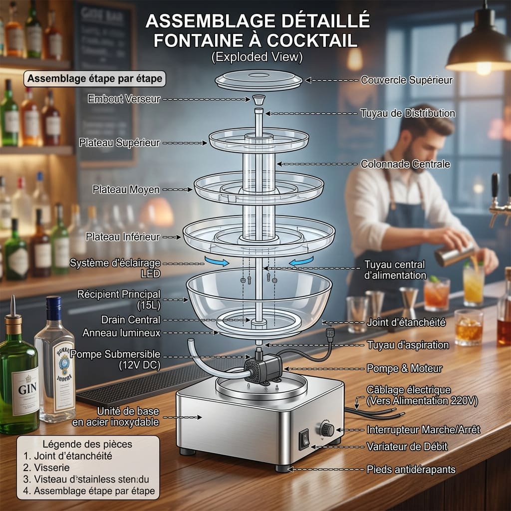 Assemblage fontaine à cocktail